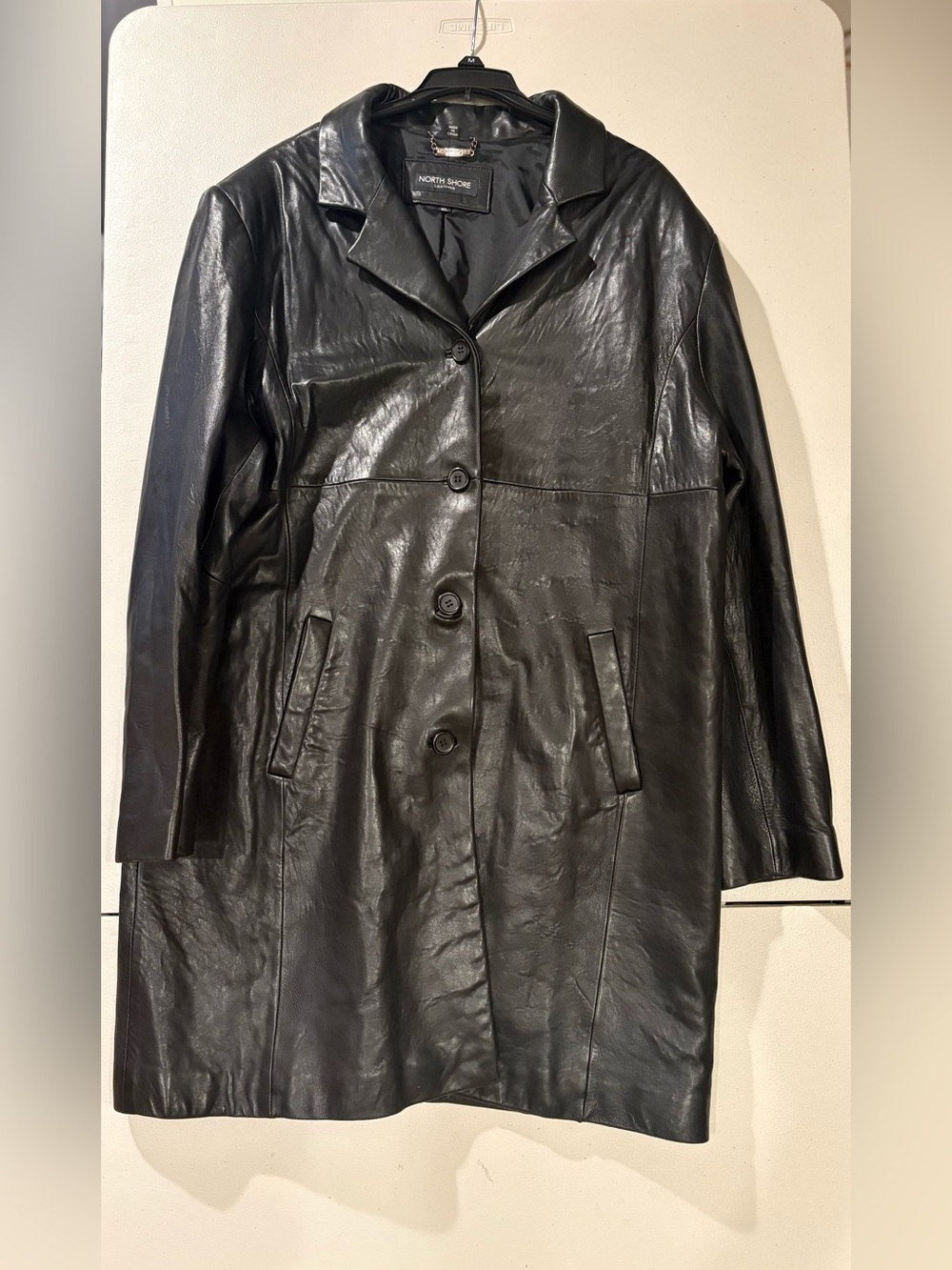 VTG 90s North Shore Black Leather Trench Coat M